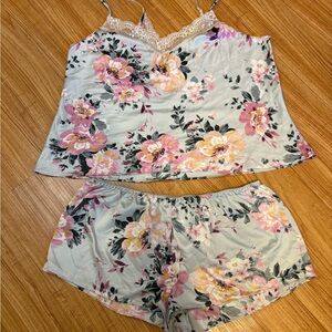 Lilac & London‎ Women’s XL 2 Piece Blue Floral Lace Cami & Shorts Sleep Set